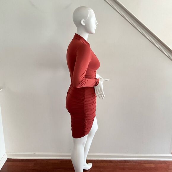 A.L.C. Larsen Rust Long Sleeve Ruched Dress L ASOTV - Picture 11 of 12